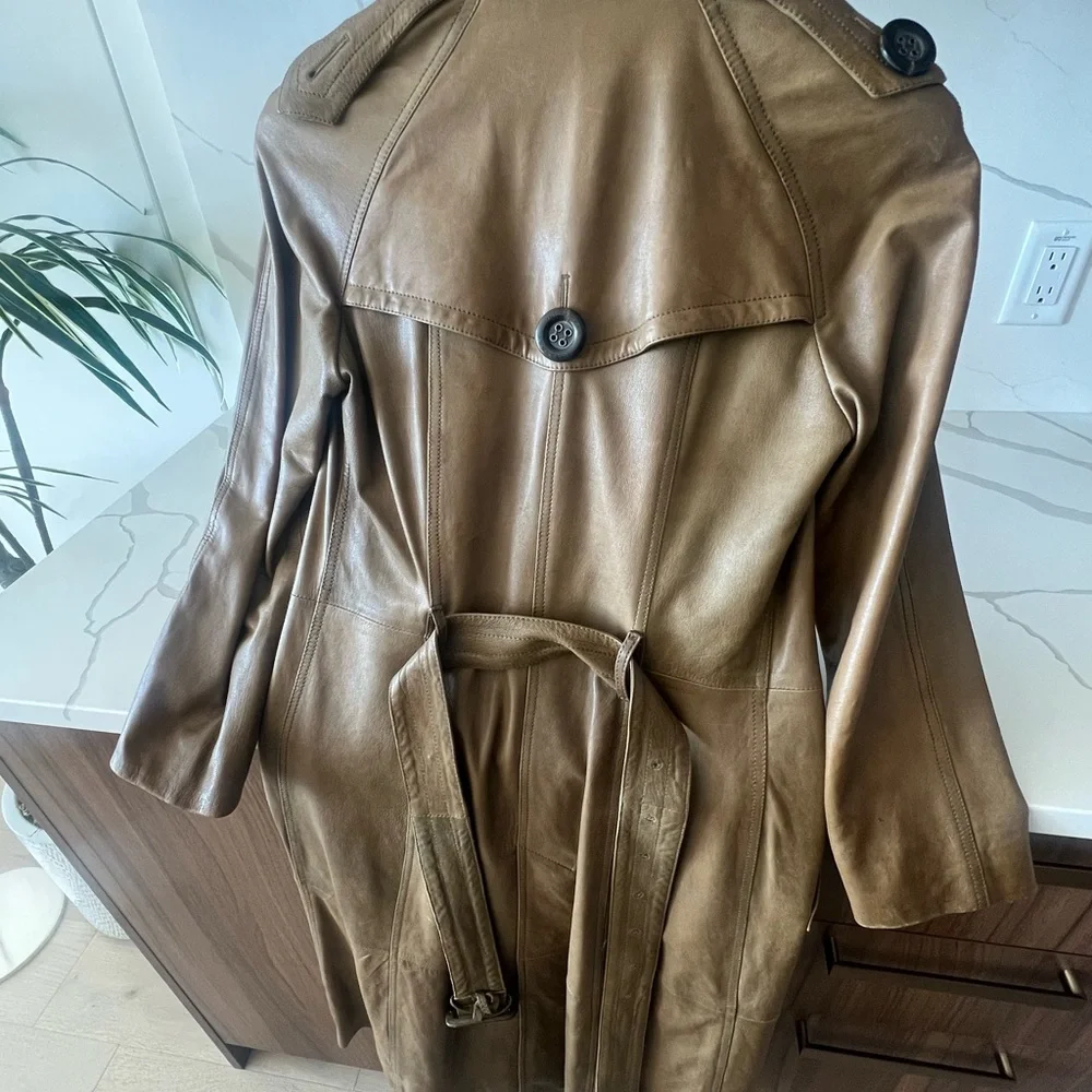 Burberry Leather Trench Double-Breasted Coat - Picture 3 of 10